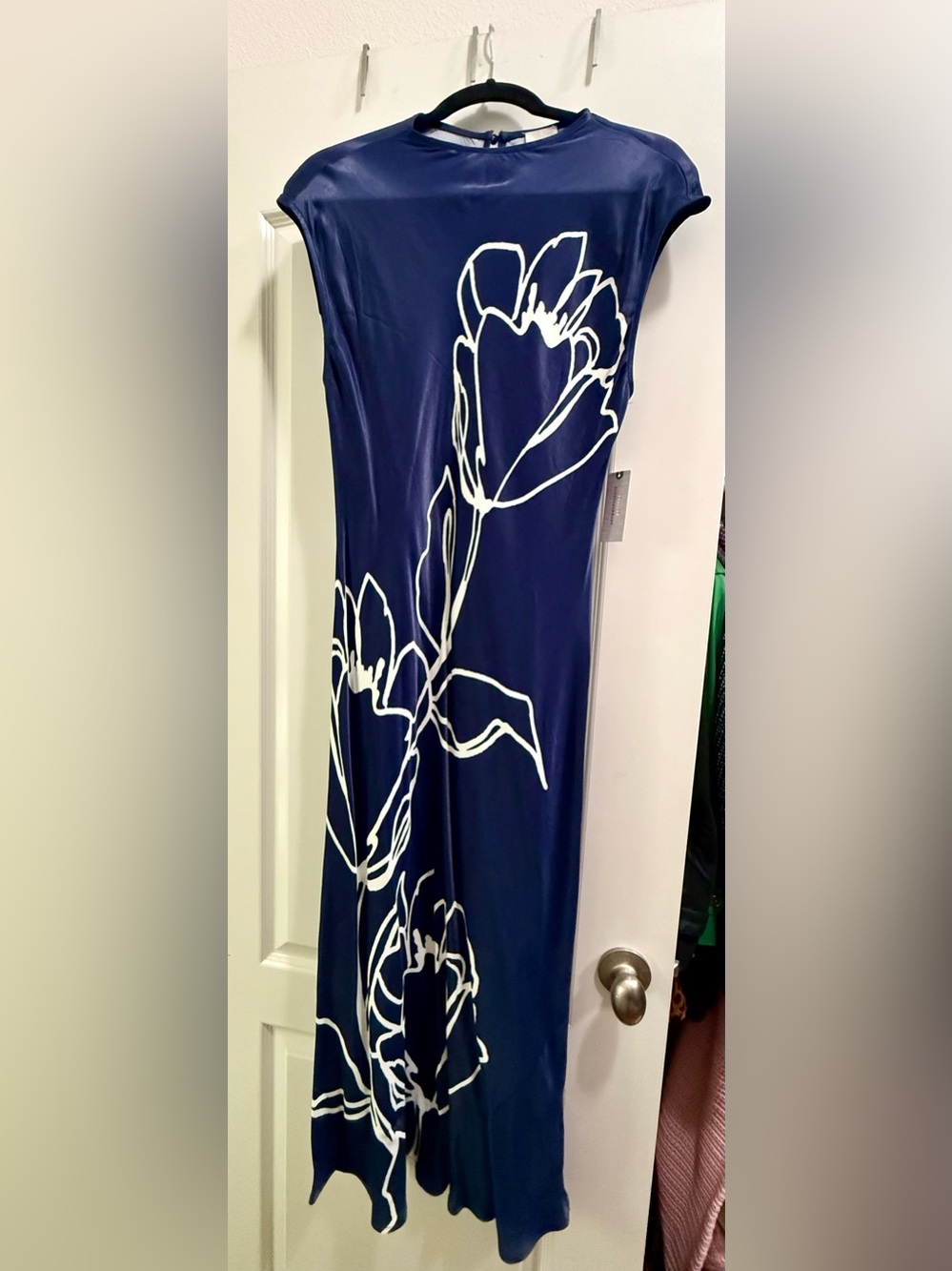 Navy Blue Maxi Dress with White Floral Print
